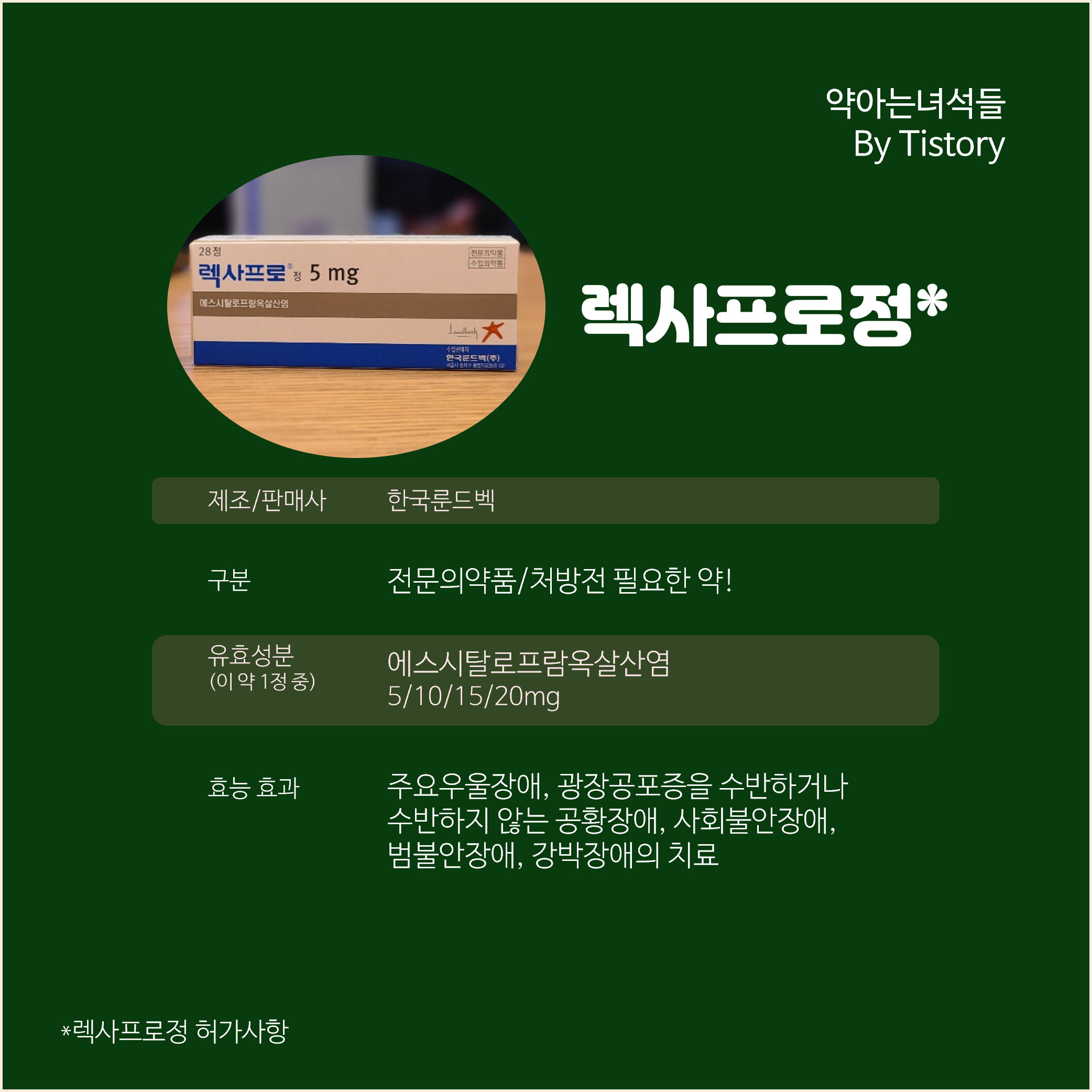 렉사프로정 바로알기_약사가 정리해서 쏙쏙! - 렉사프로정 렉사프로정 바로알기_약사가 정리해서 쏙쏙! - 렉사프로정