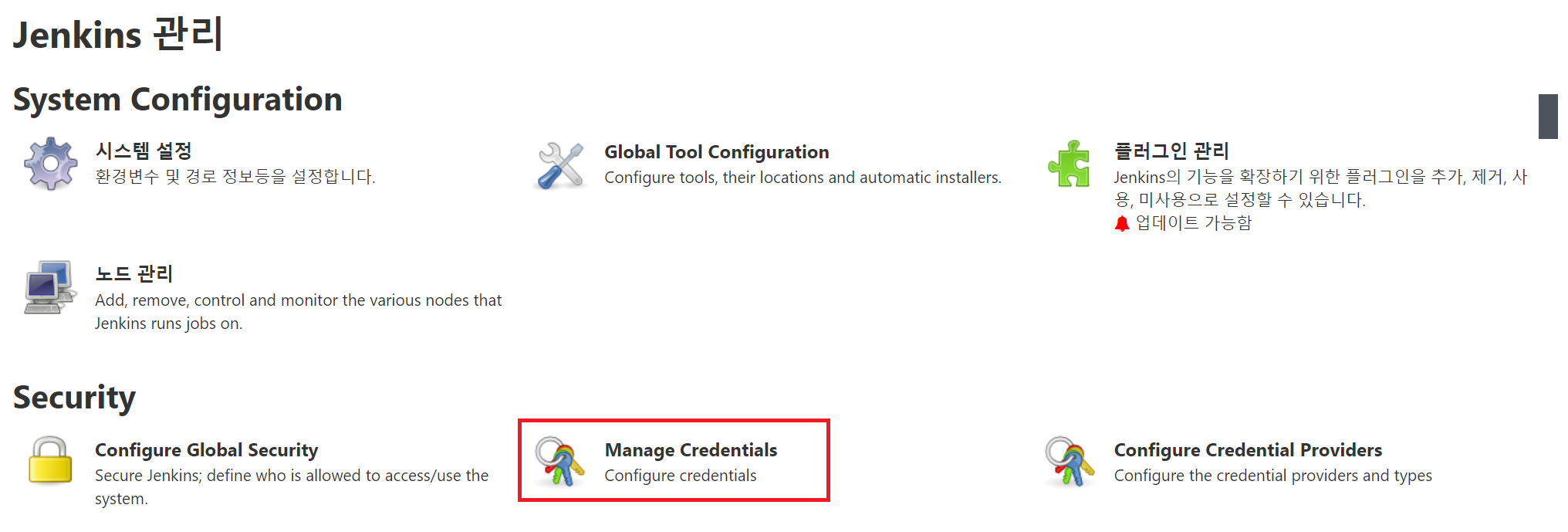 Jenkins 관리 &gt; Manage Credentials