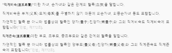 직계비속, 직계존속 정의