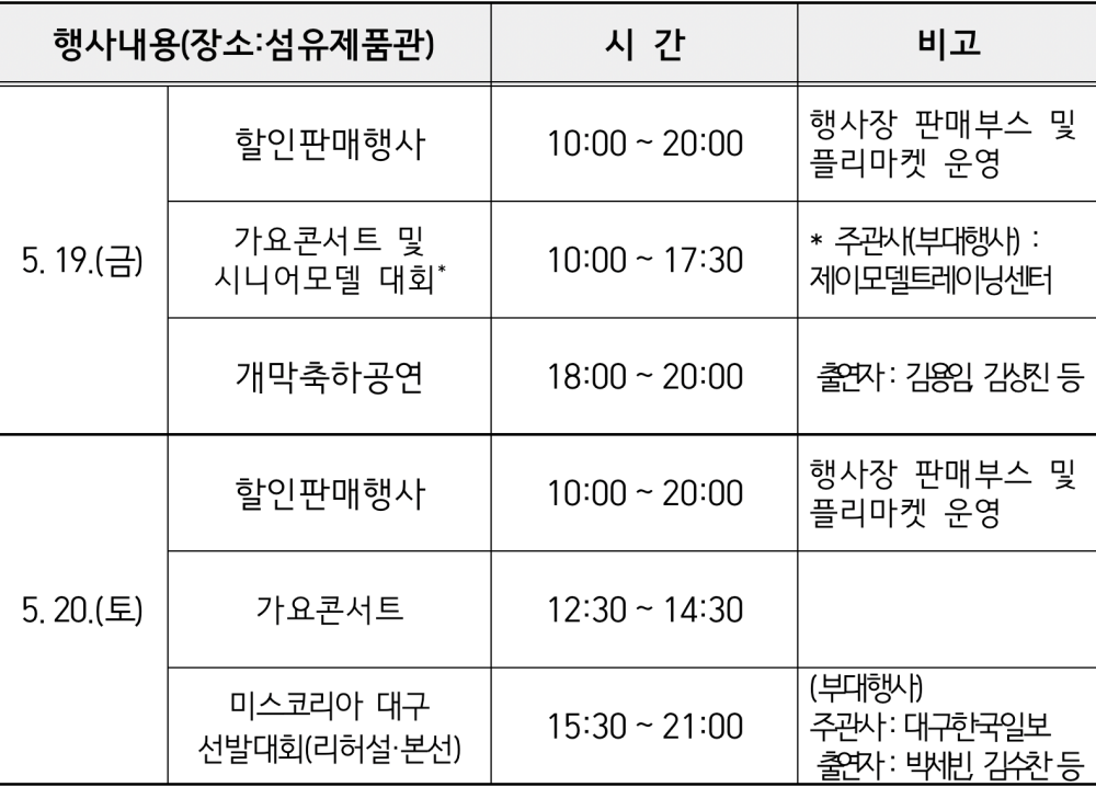 대구종합유통단지 소상공인 판매촉진행사 일정