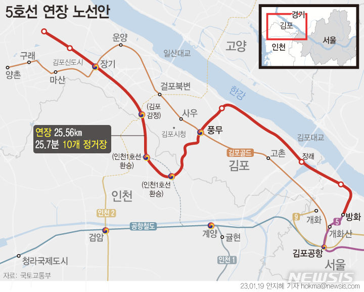  정부가 제시한 지하철 5호선 연장
