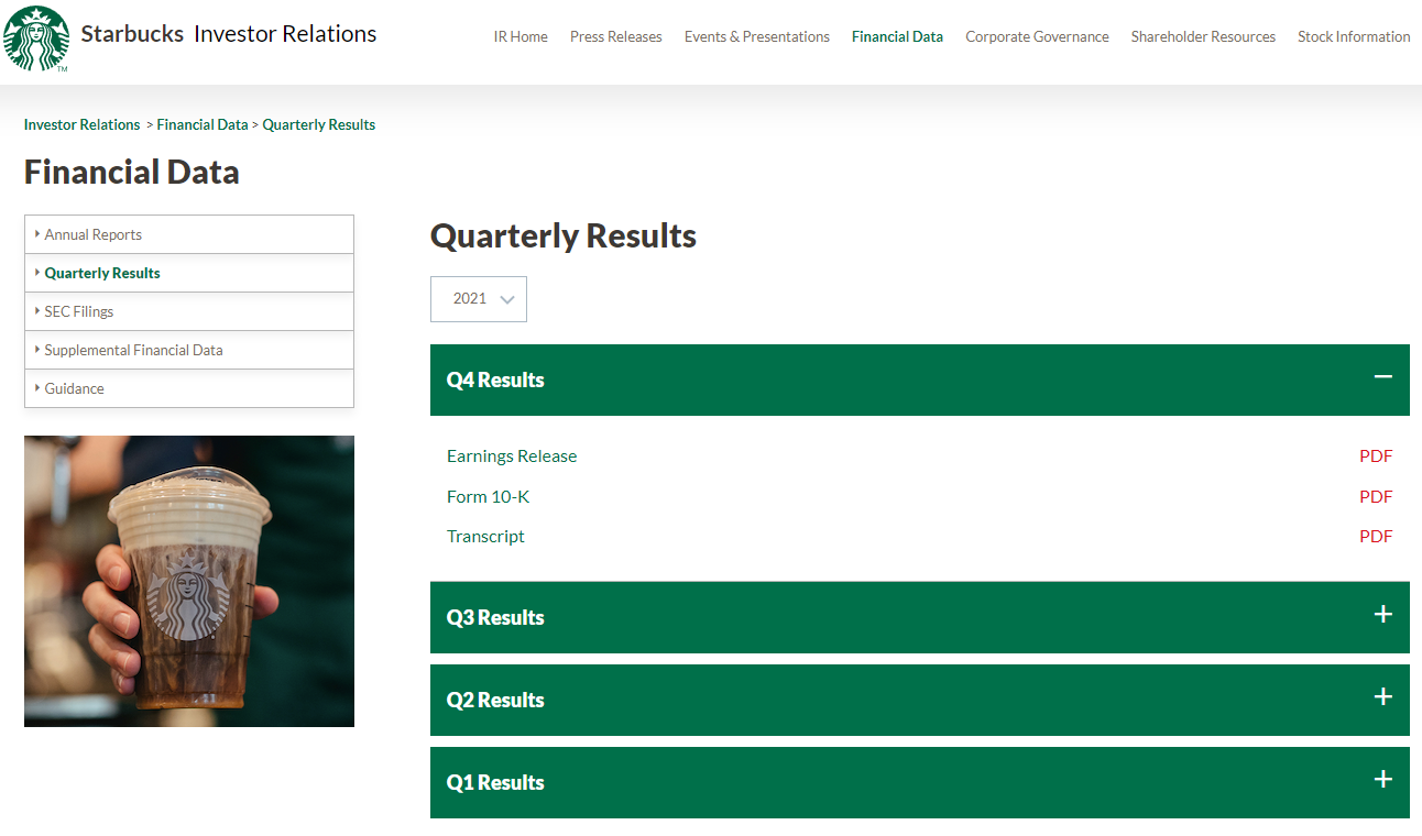 스타벅스 IR - Financial Data