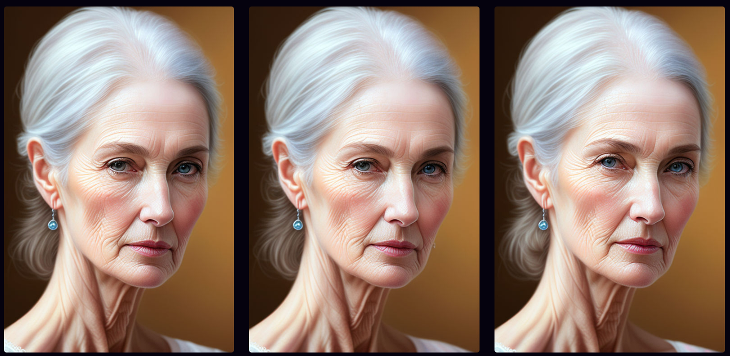 Images of a woman aging from 54 to 52