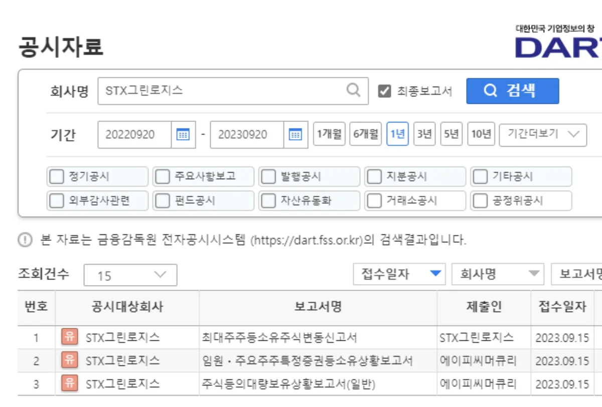 STX그린로지스 공시자료