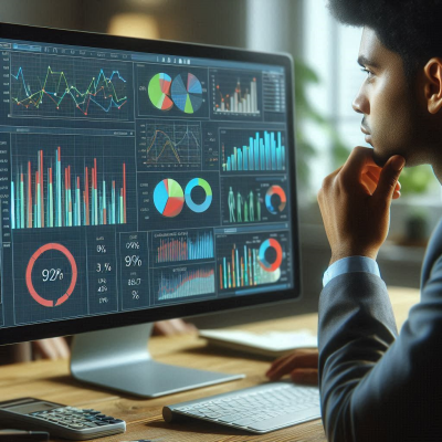 수많은 데이터와 그래프를 분석하는 작업 공간입니다.