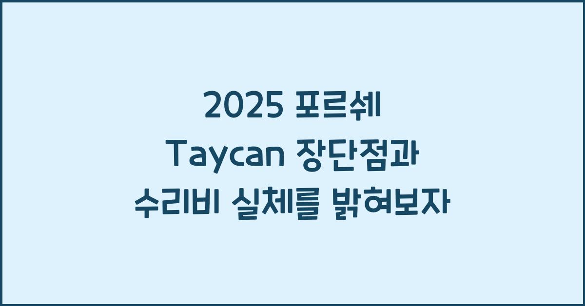 2025 포르쉐 Taycan 장단점 결함 수리비