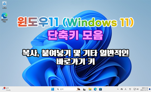 윈도우11(Windows 11)의 단축키 모음 - 복사&#44; 붙여넣기 및 기타 일반적인 바로가기 키