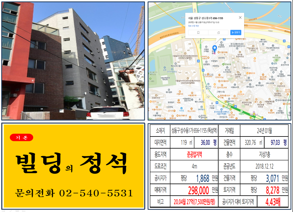 성동구 성수동1가 656-1155번지 건물이 2024년 01월 매매 되었습니다.