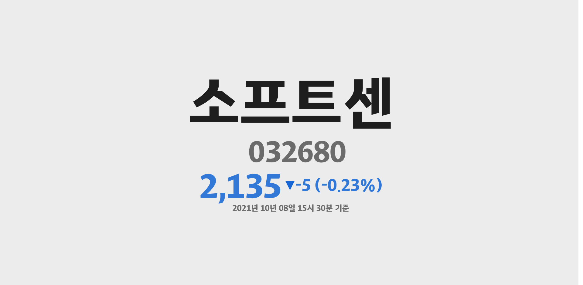 소프트센 2021-10-08 15:30:00기준 주가