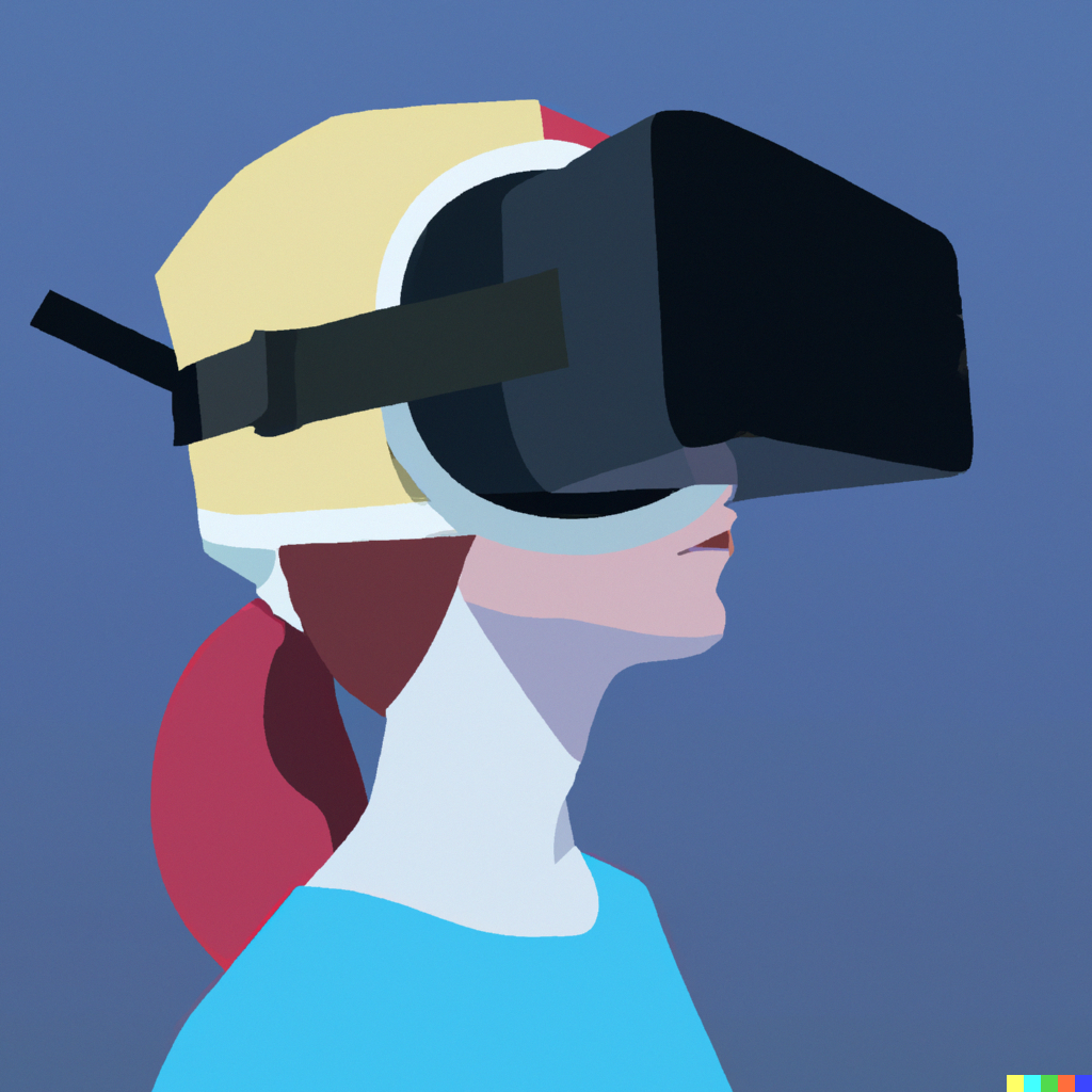 Girl wearing a VR headgear