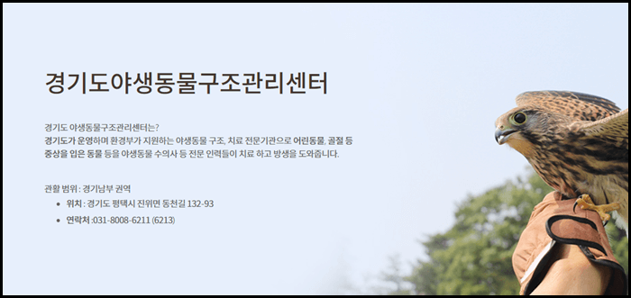 경기도야생동물구조관리센터홈페이지캡쳐