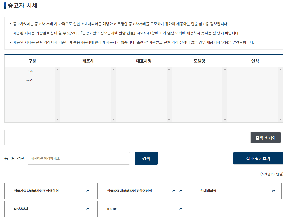 중고차 가격표