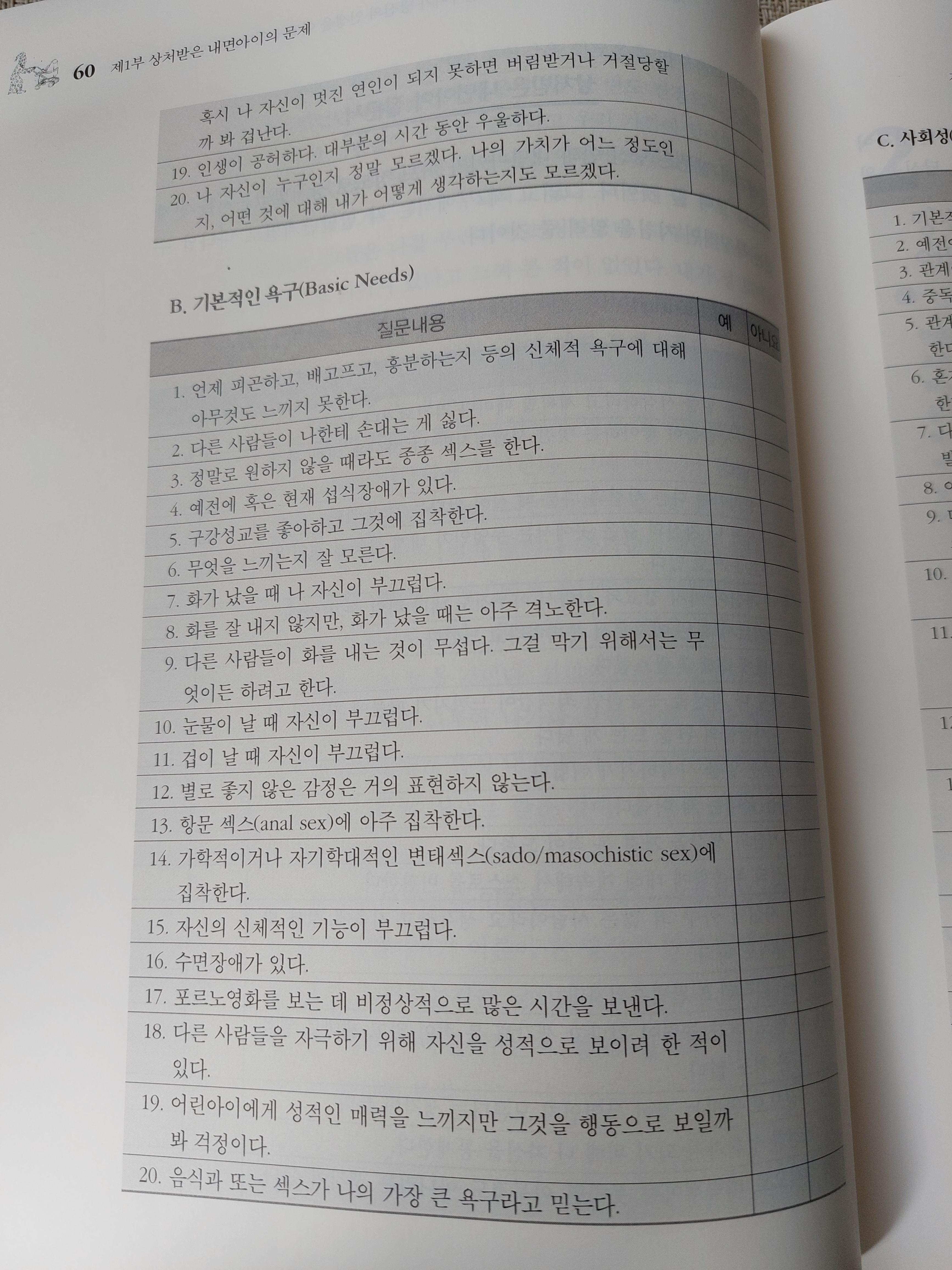 어렸을 때 기본 욕구가 잘 충족되었나?