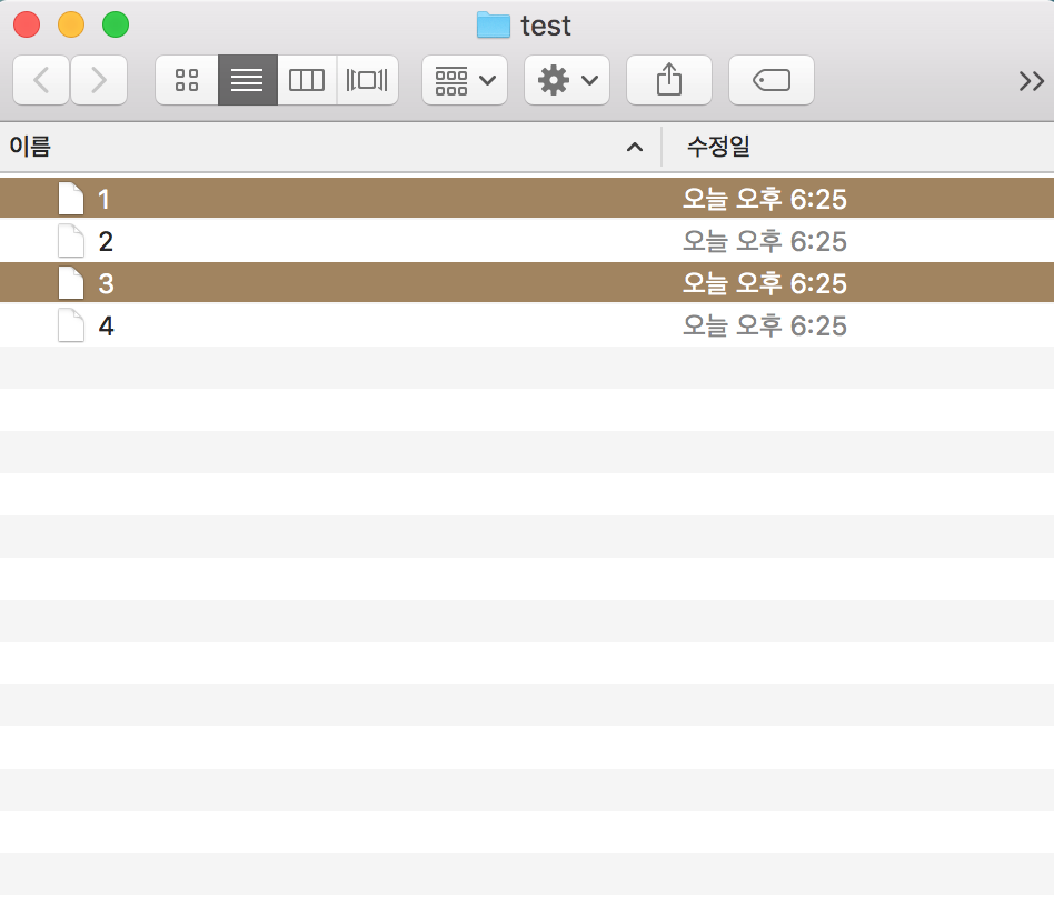 맥북 파일 및 폴더 일부만 선택한 화면