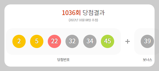 1036회 로또 당첨결과