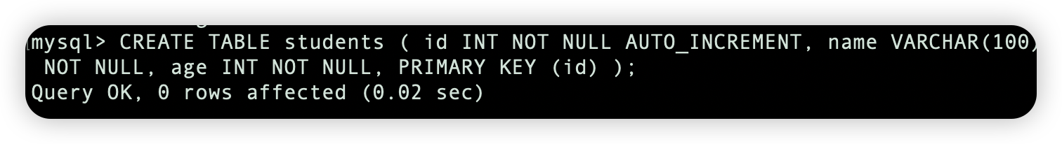 mysql-student-table-create