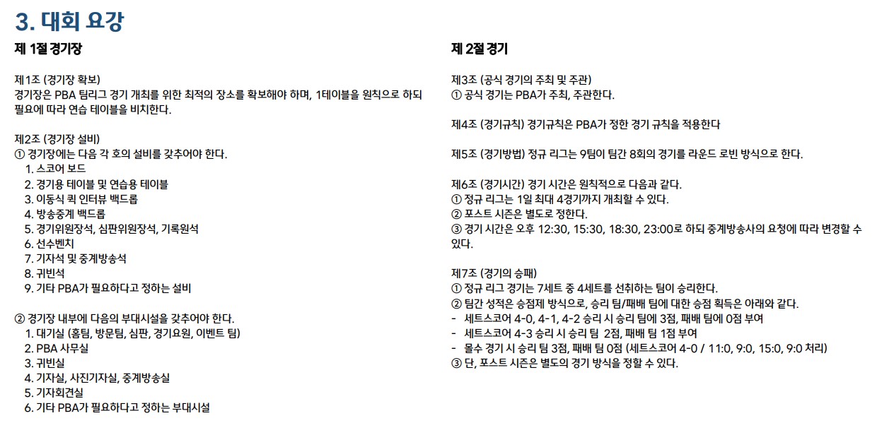 웰컴저축은행 PBA팀리그 1라운드 대회 요강 (프로당구 2023-24 시즌) - 대회요강