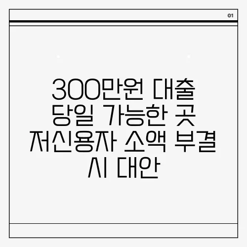 300만원 대출 당일 가능한 곳 저신용자 소액 부결 시 대안