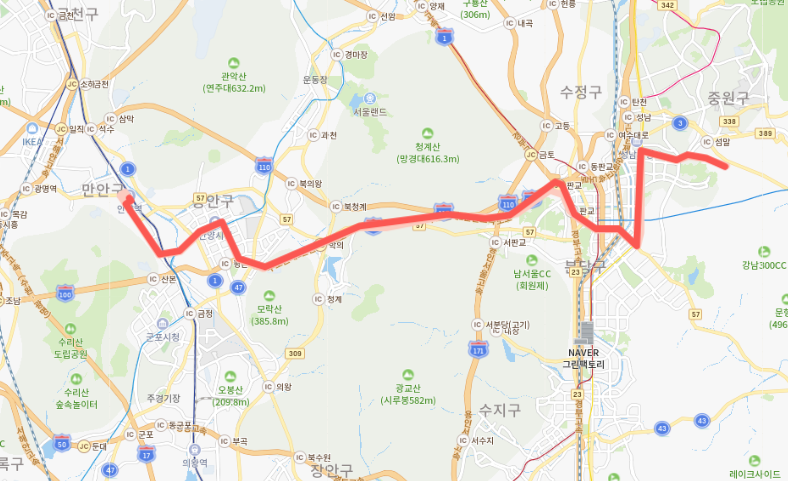  [직행좌석] 3330번버스 노선 시간표 : 야탑역, 서현역, 판교역 ~ 안양역