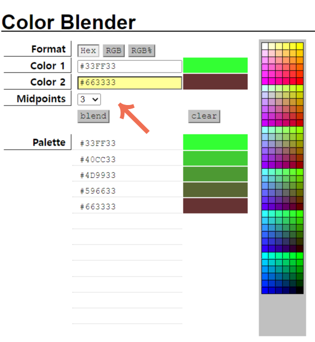 컬러 블랜더에서 중간 색의 갯수 정하기