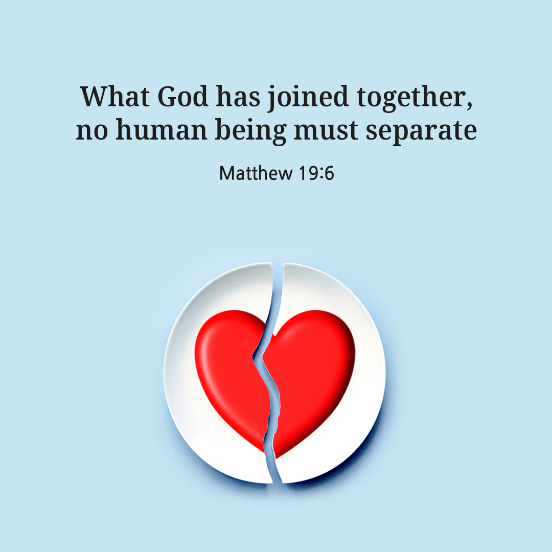 What God has joined together&#44; no human being must separate. (Matthew 19:6)