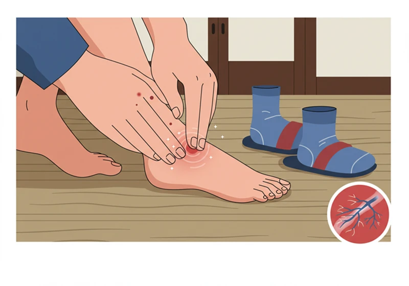 손발저림 감각이상 발바닥 이물감 신경병증 따끔거림 마비 당뇨 초기증상 불편함 플랫디자인 일러스트레이션 한국