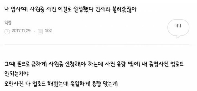  입사 때 사원증 사진 이걸로 내서 불려감.jpg