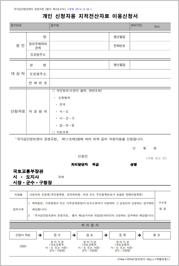  조상 땅 찾기 서류: 지적전산자료 이용 신청서 양식 다운로드
