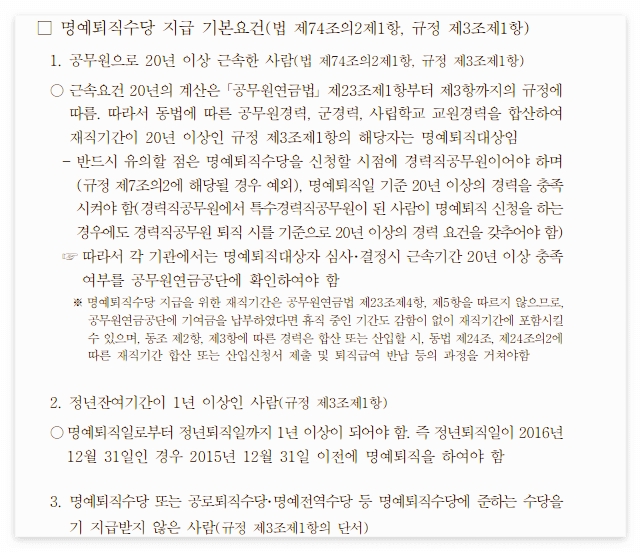 공무원 명예퇴직 조건 수당 계산법