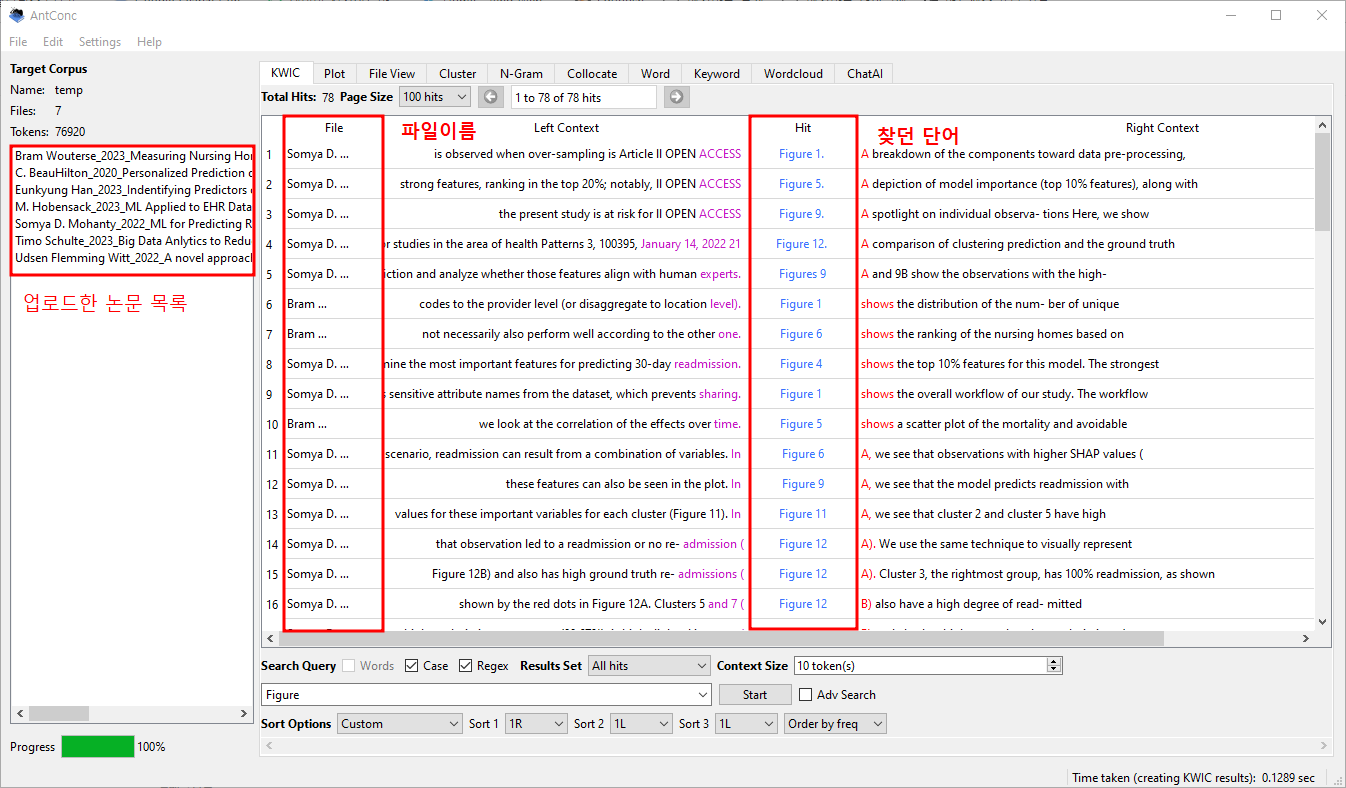 AntConc 논문 불러온 결과