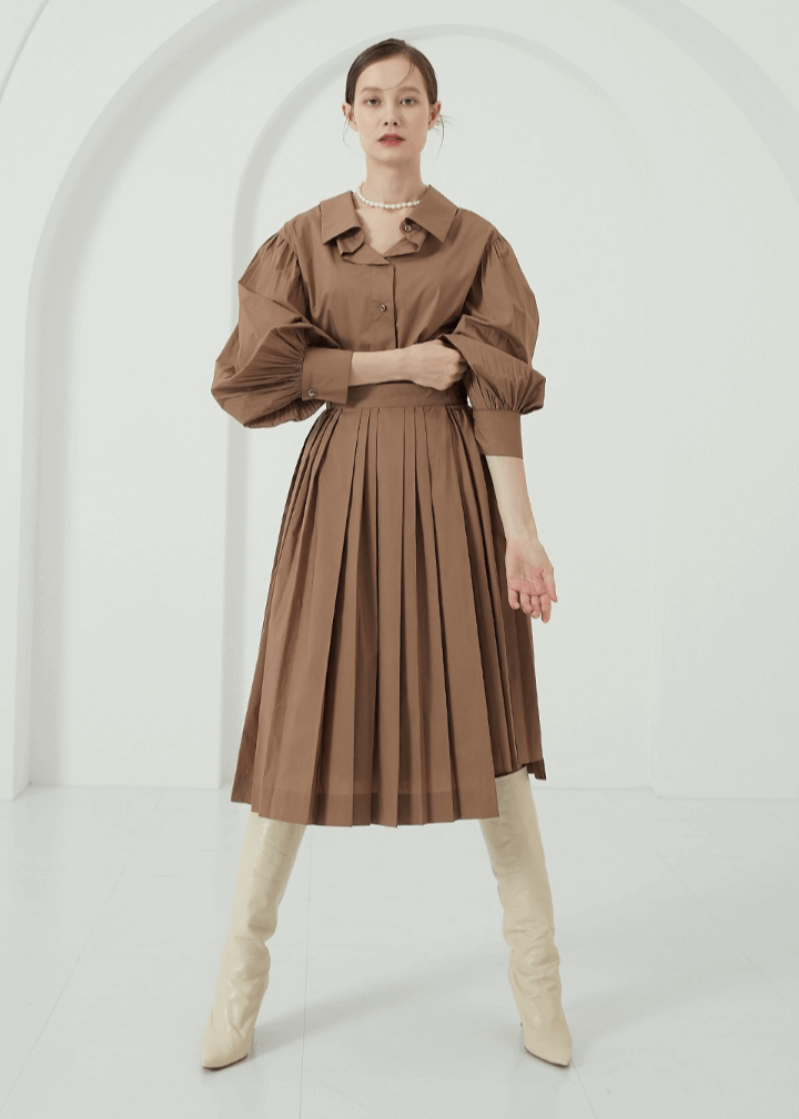 Cordinary-Cotton-pleated-wrap-skirt-beige