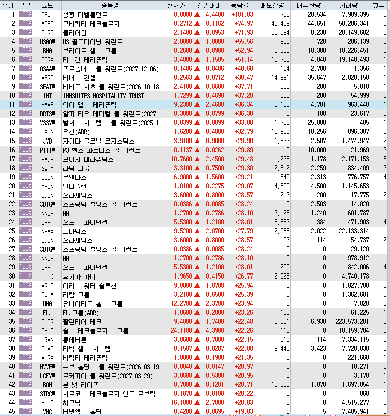 5월9일 미국주식 상승률 상위 종목 TOP 300