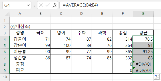 #DIV/0! 에러