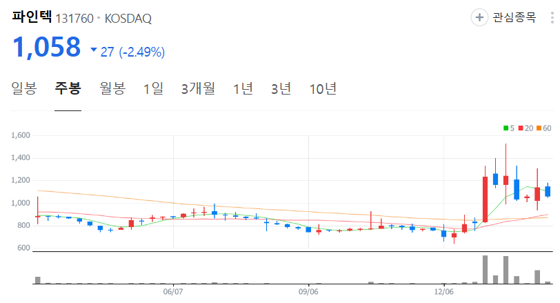 파인텍-주가-주봉