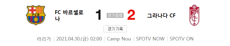  라리가 / 2021년 4월 30일 경기 - 바르셀로나(1) VS 그라나다(2) 축구 하이라이트