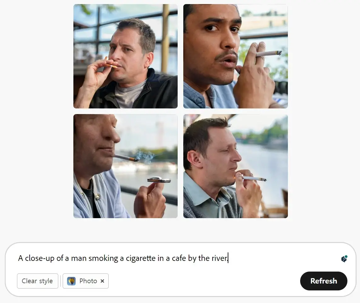 강가의 카페에서 담배를 피고 있는 남자의 클로즈업 사진