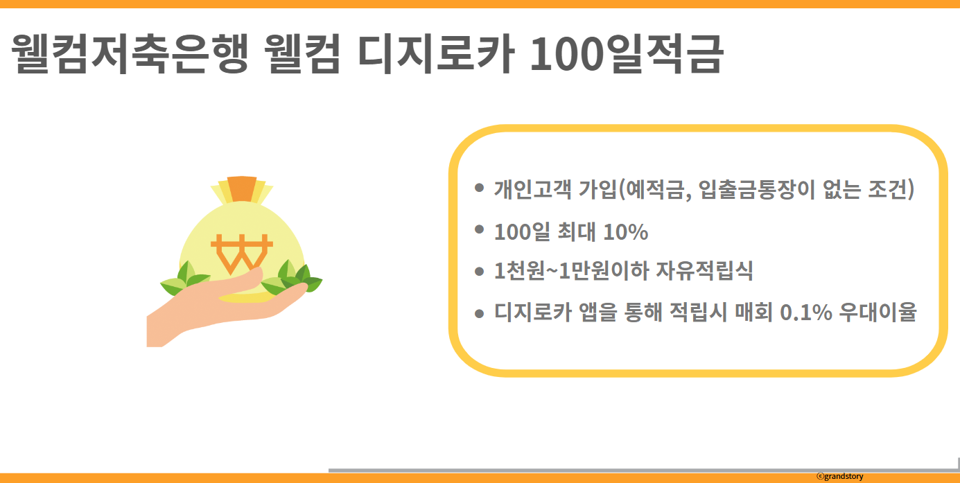 웰컴저축은행 웰컴 디지로카 100일적금