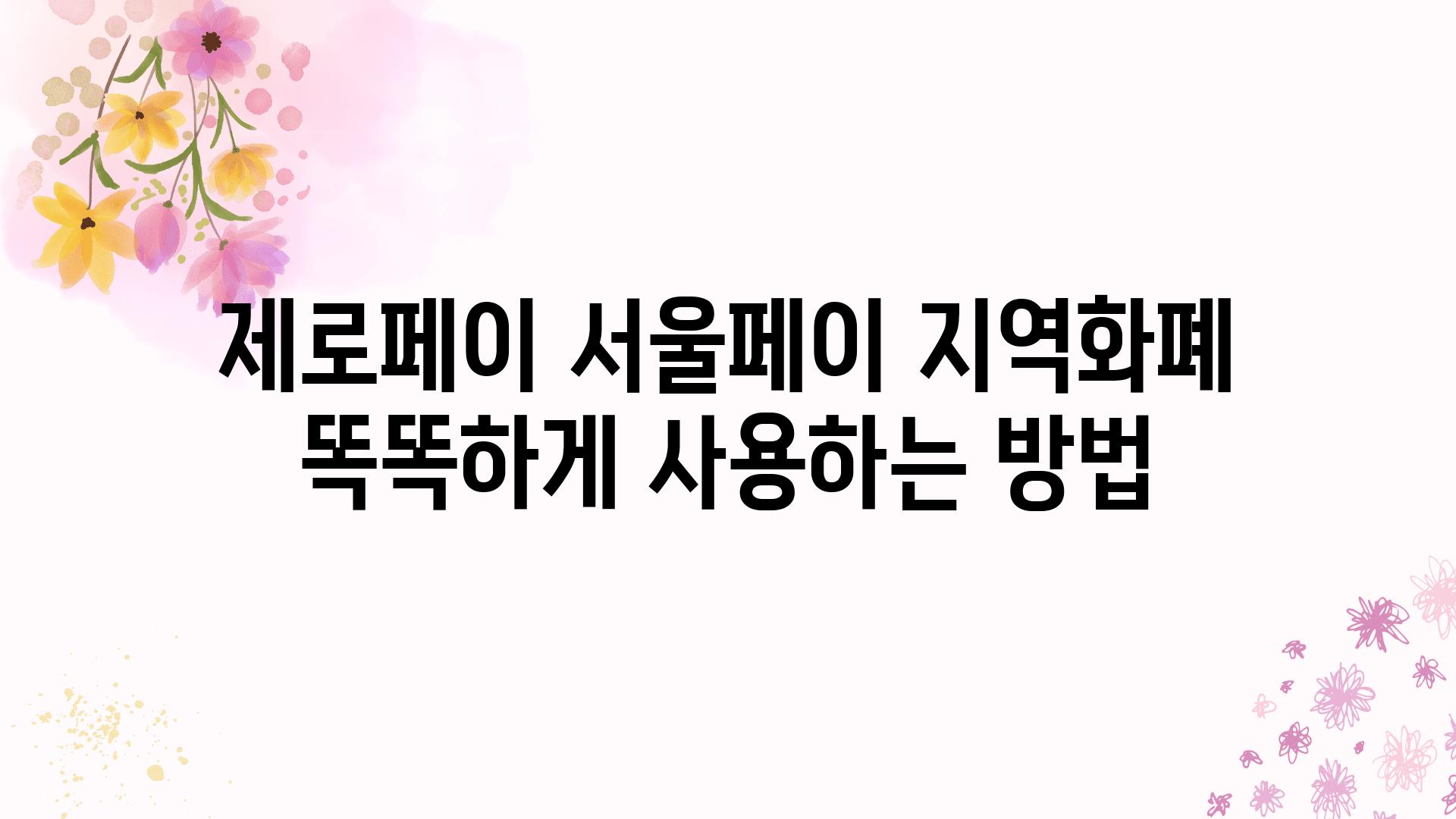 제로페이 서울페이 지역화폐 똑똑하게 사용하는 방법