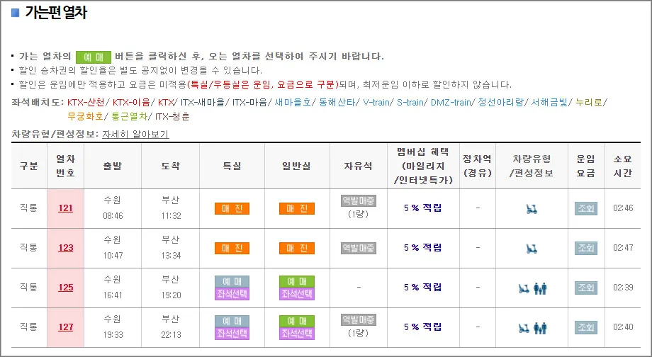 코레일-기차표-홈페이지