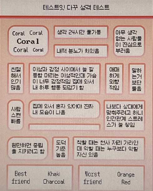 테스트잇 다꾸 성격테스트 INFJ Coral 코랄