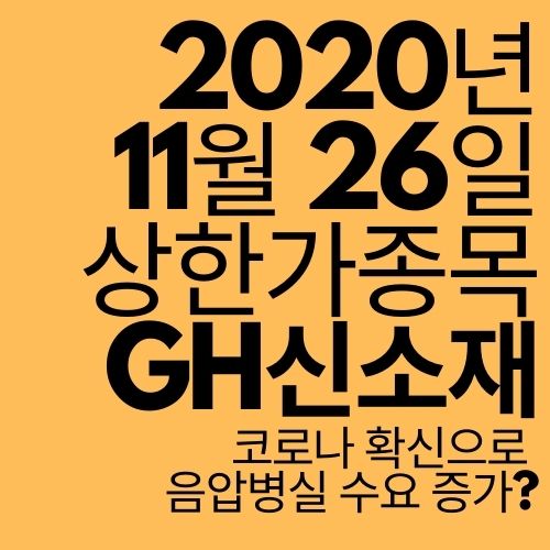  [상한가 종목] GH신소재 (코로나 확산으로 음압병실 주목?)