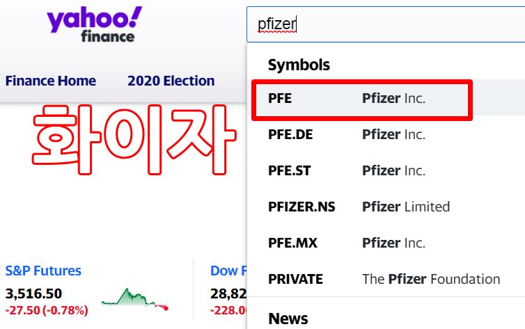  화이자 주식 실시간 확인 하는 방법 pfizer