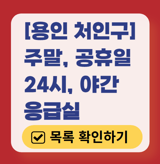 용인시 처인구 응급실 운영 병원 리스트 ❘ 주말, 토요일, 일요일, 공휴일 응급의학과 ❘ 24시 야간 응급진료 가능한 곳