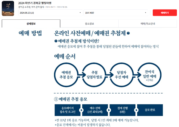 티켓링크 별빛야행 예매 정보