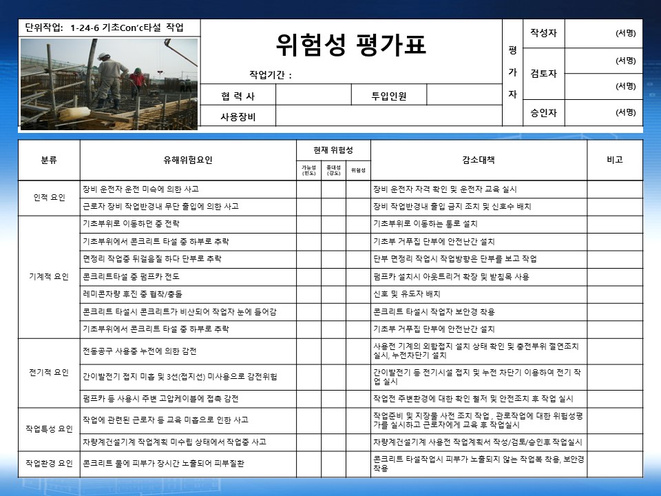 [건설공사 안전비법]_확대기초 작업 위험성평가표