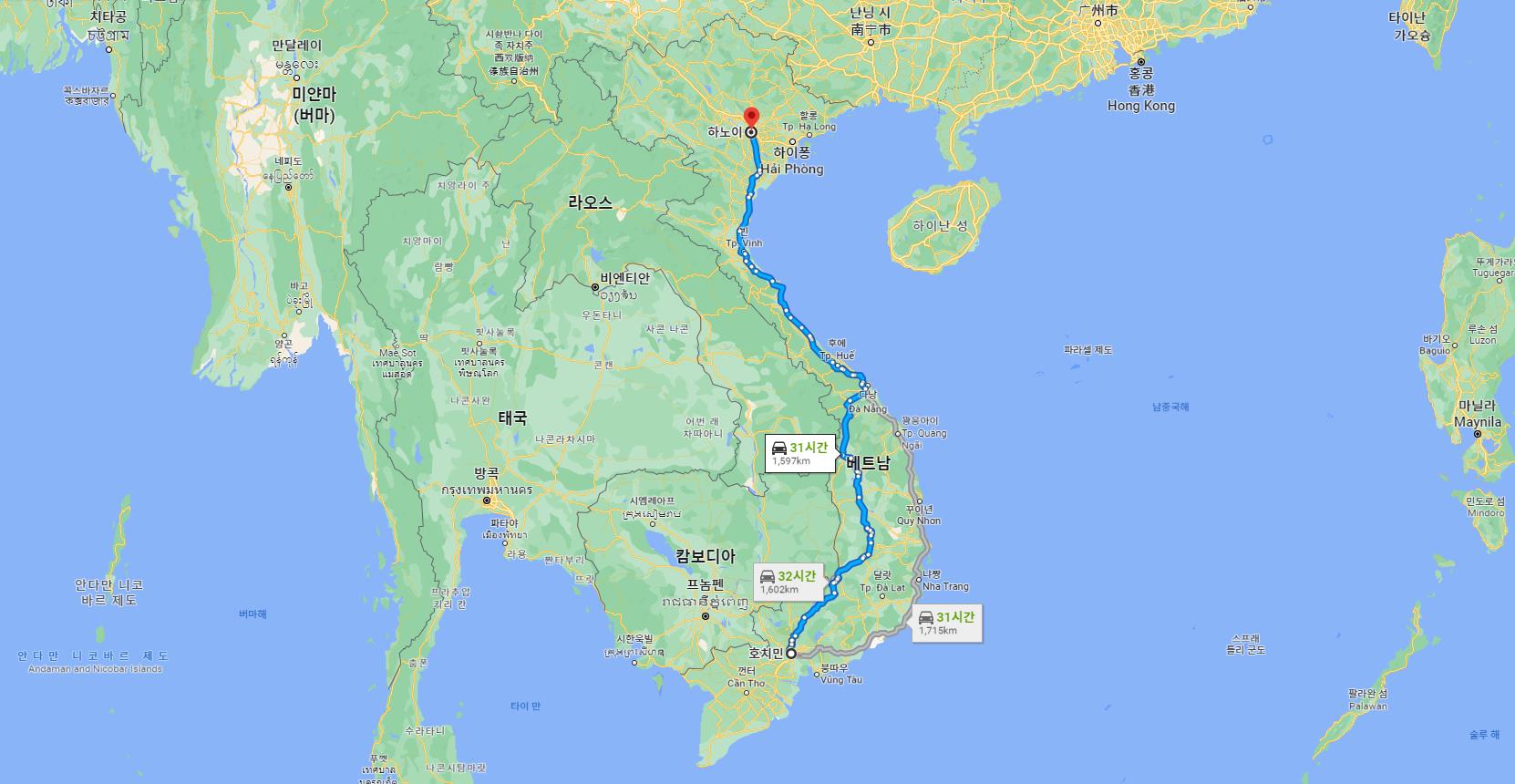 베트남 남북 총 길이 거리