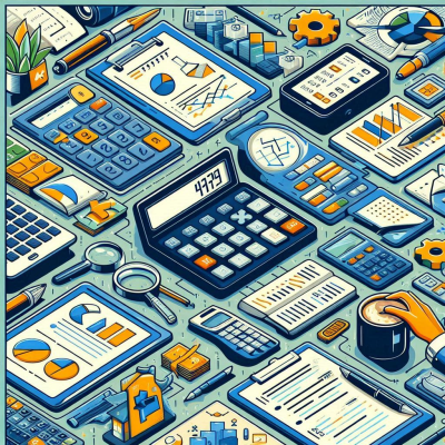 다양한 정보와 데이터를 처리하는 시스템을 나타내는 복잡한 작업 환경이 그려진 일러스트입니다.