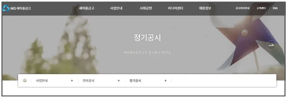 6 새마을금고 정기공시 접속 화면 예시