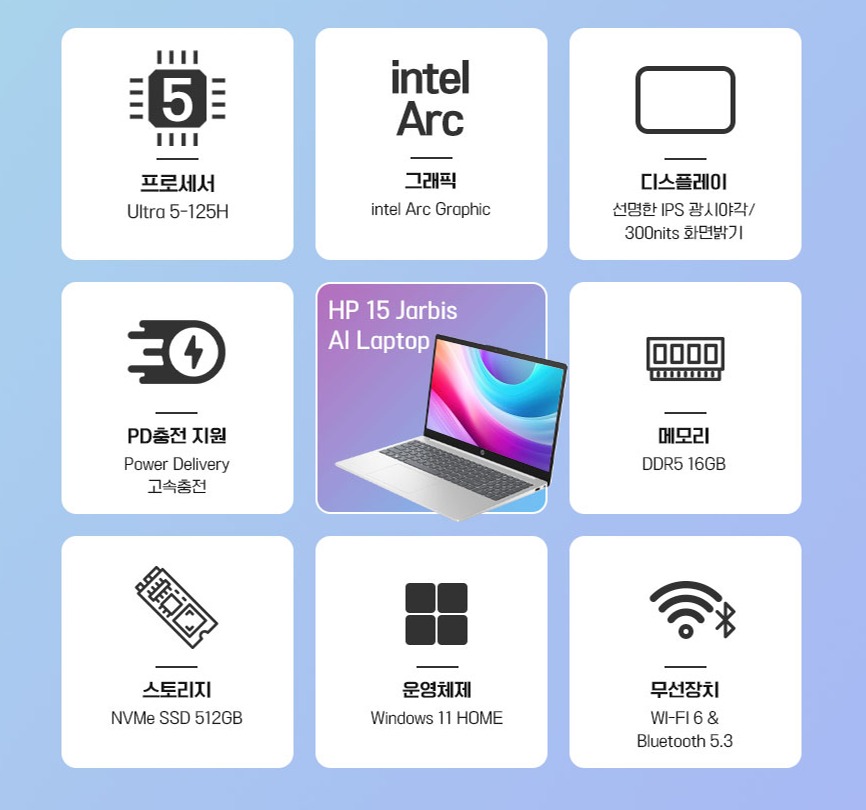 HP 2024 자비스 AI 노트북 15 코어Ultra5 인텔 14세대 1