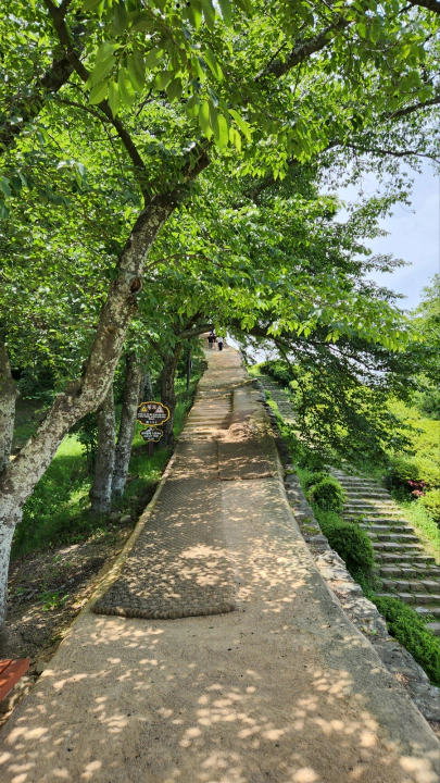 고창읍성 성곽둘레길 체험을 하는 와이프와 막내의 모습. 오른쪽은 낭떠러지다. 